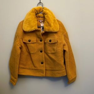 Badgley Mischka Mustard Teddy Jacket with Faux Shearling Collar
